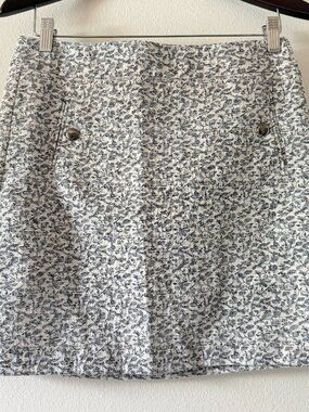 LOFT Petite Floral Jacquard Mini Skirt Size 6P Blue White Lined Career Casual